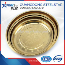 OEM design mental stainless steel round golden tray or plate for food and fruit